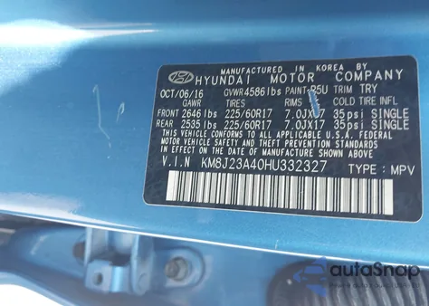 2017 Hyundai Tucson Se z USA, uszkodzony, nr VIN KM8J23A40HU332327